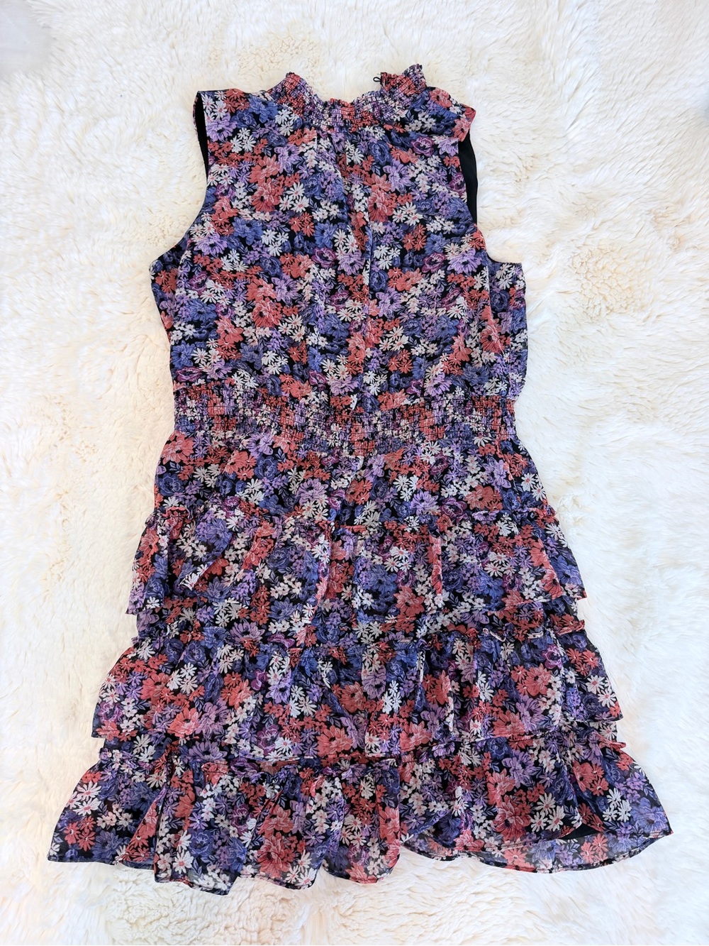 STATE Smocked Floral Sundress in Purple, Pink and Black